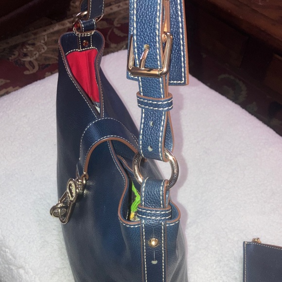 Dooney & Bourke NWOT 3 piece set Navy Blue Pebble Leather hobo Bag key fob/pouch - Picture 8 of 16